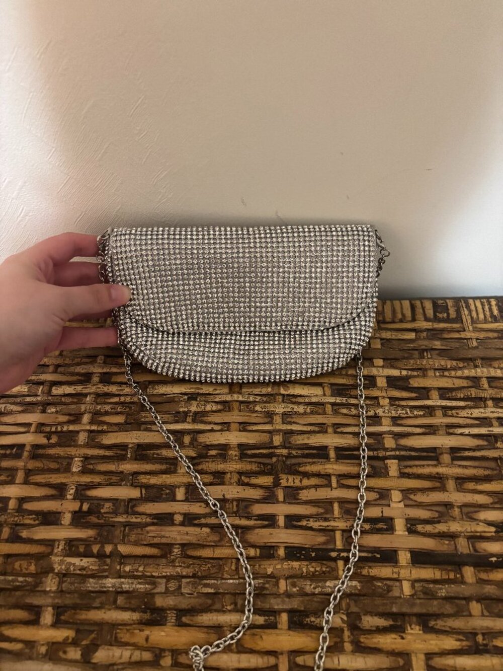 Silver Rhinestone Diamond Beaded Evening Purse